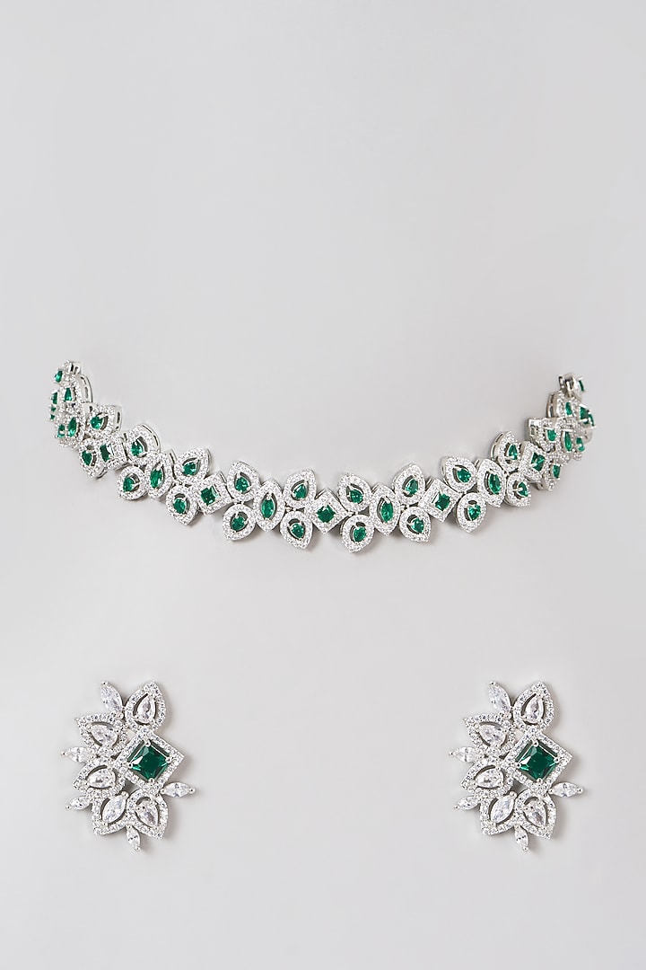 White Finish Faux Diamond Necklace Set by Aster at Pernia's Pop Up Shop