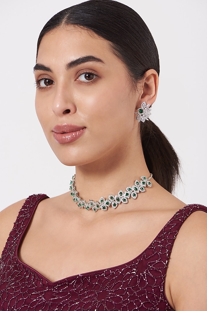 White Finish Faux Diamond Necklace Set by Aster at Pernia's Pop Up Shop