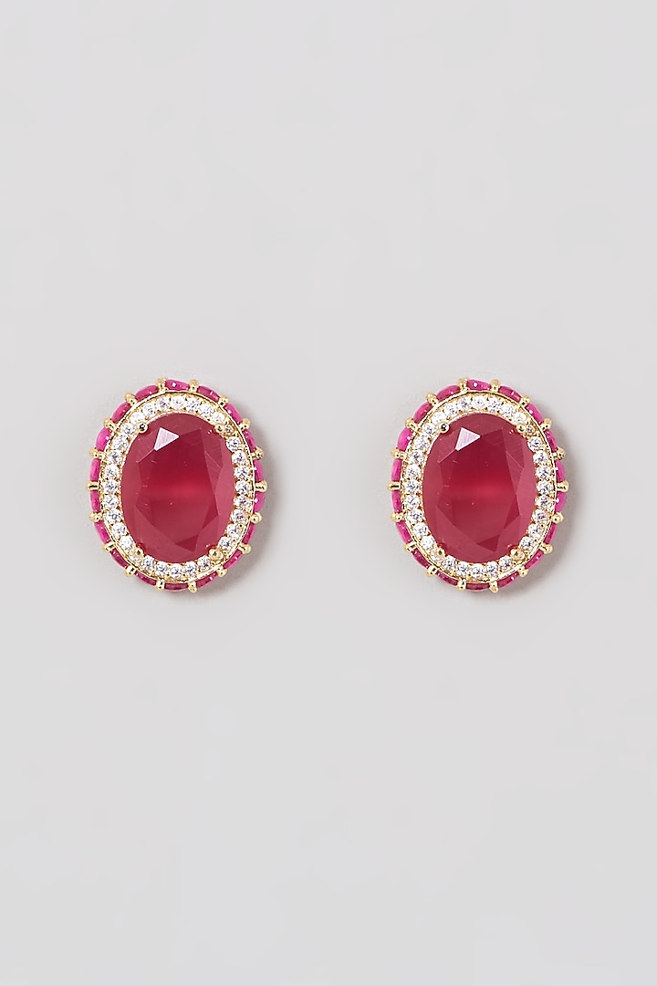 Two Tone Finish Zircon & Red Synthetic Stone Stud Earrings by Aster at Pernia's Pop Up Shop