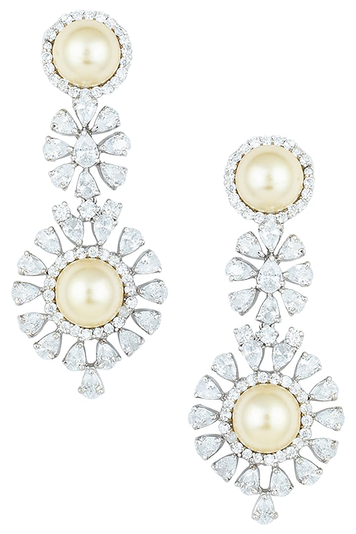 Silver plated yellow pearl and diamond faux earrings available only at Pernia's Pop Up Shop.