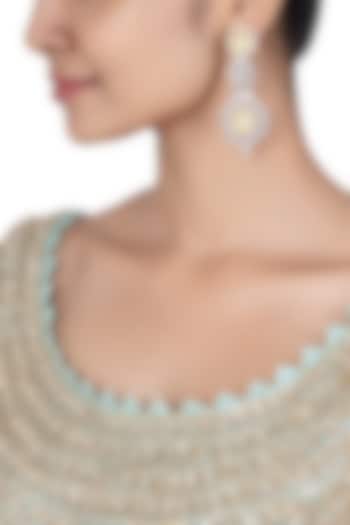 Silver Finish Yellow Pearl & Zircon Dangler Earrings by ASTER