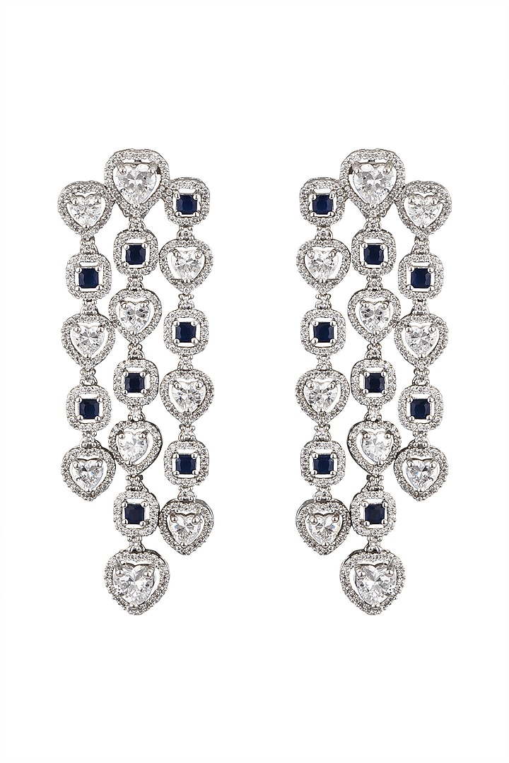 White Finish Faux Diamonds Dangler Earrings by Aster at Pernia's Pop Up Shop