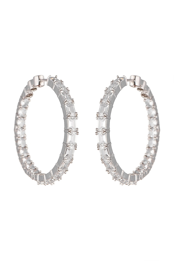 White Finish Diamond Hoop Earrings by Aster