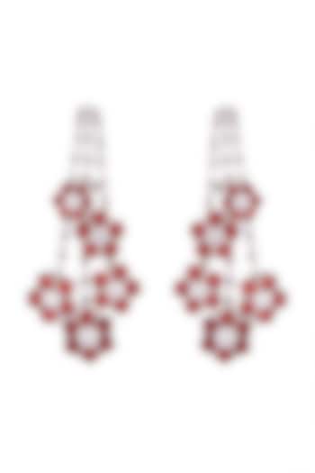 White Finish Red Stone Dangler Earrings by Aster