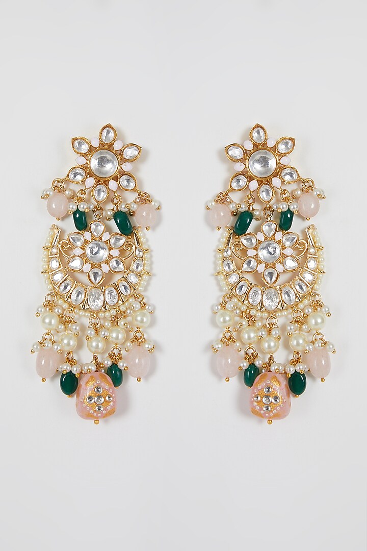 Gold Finish Kundan Polki Earrings With Maang Tikka by Aster at Pernia's Pop Up Shop