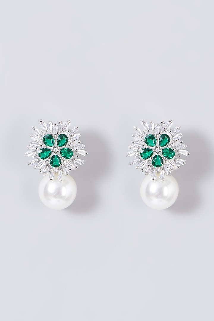 White Finish Stud Earrings With Pearls by Aster at Pernia's Pop Up Shop