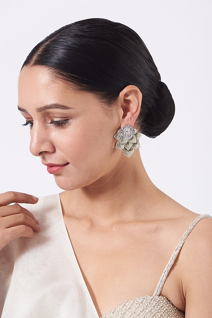 White Finish Zircon & Champagne Stone Dangler Earrings by Aster at Pernia's Pop Up Shop