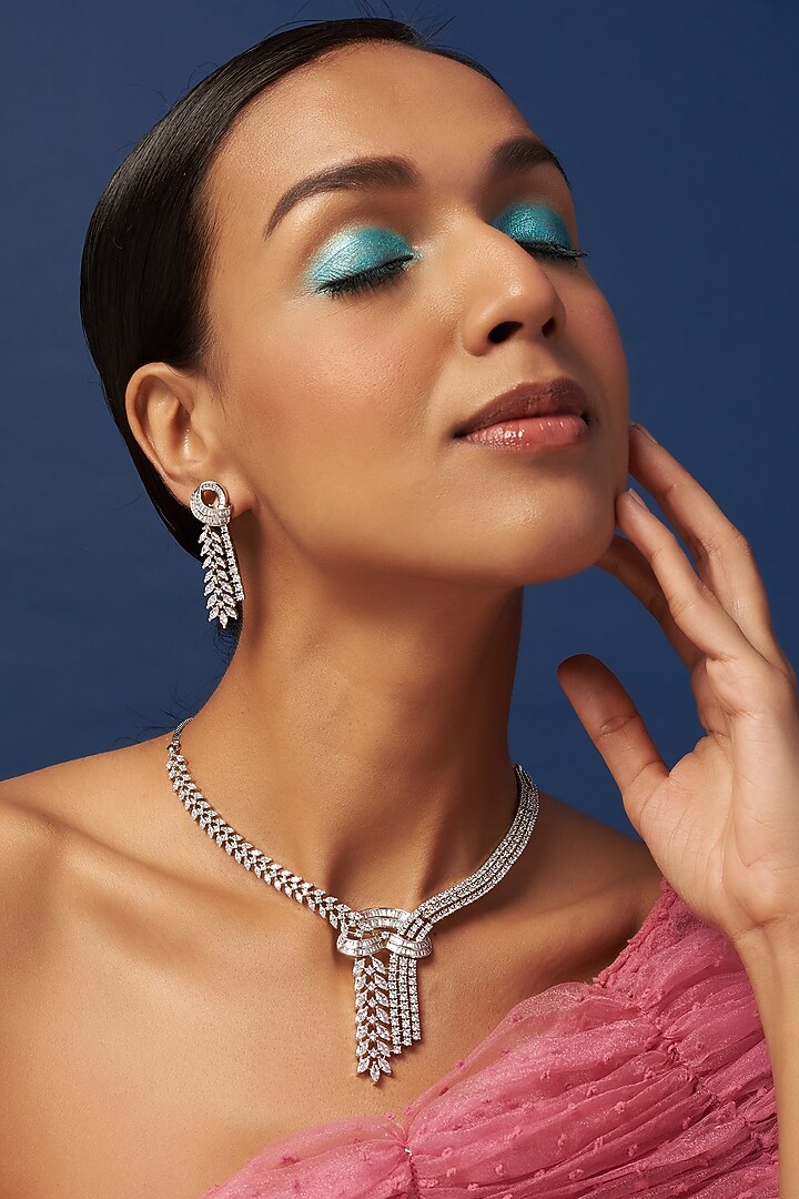 White Finish Zircon Necklace Set by Aster at Pernia's Pop Up Shop