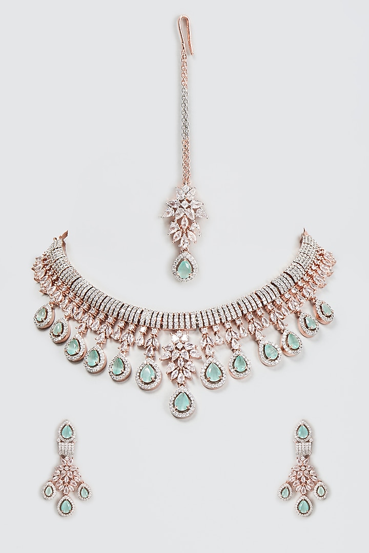 Rose Gold Finish Zircon Necklace Set by Aster at Pernia's Pop Up Shop