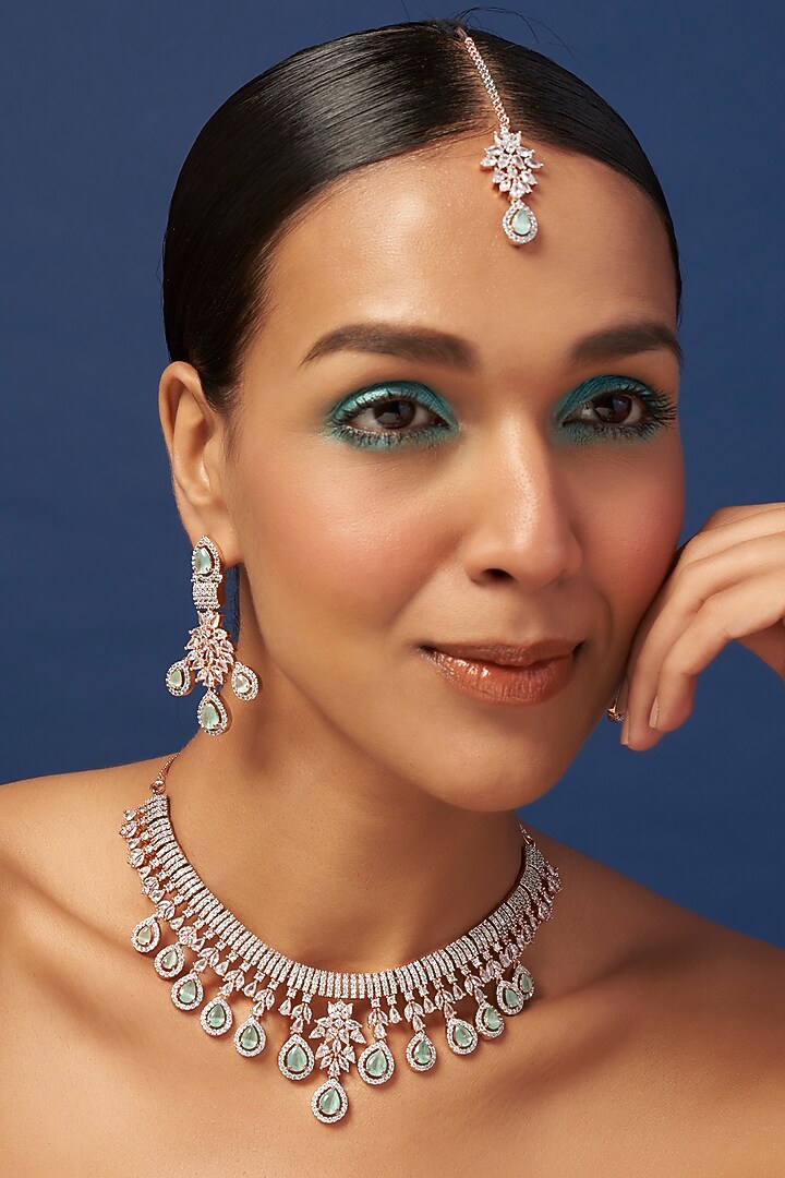 Rose Gold Finish Zircon Necklace Set by Aster at Pernia's Pop Up Shop