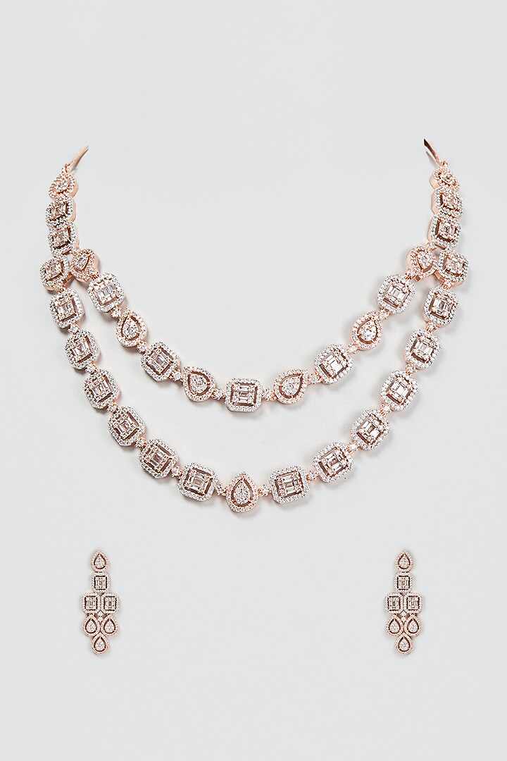 Rose Gold Finish Zircon Layered Necklace Set by Aster at Pernia's Pop Up Shop