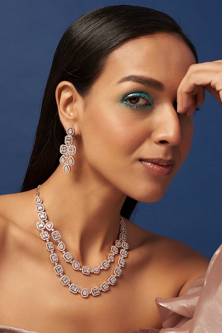 Rose Gold Finish Zircon Layered Necklace Set by Aster at Pernia's Pop Up Shop