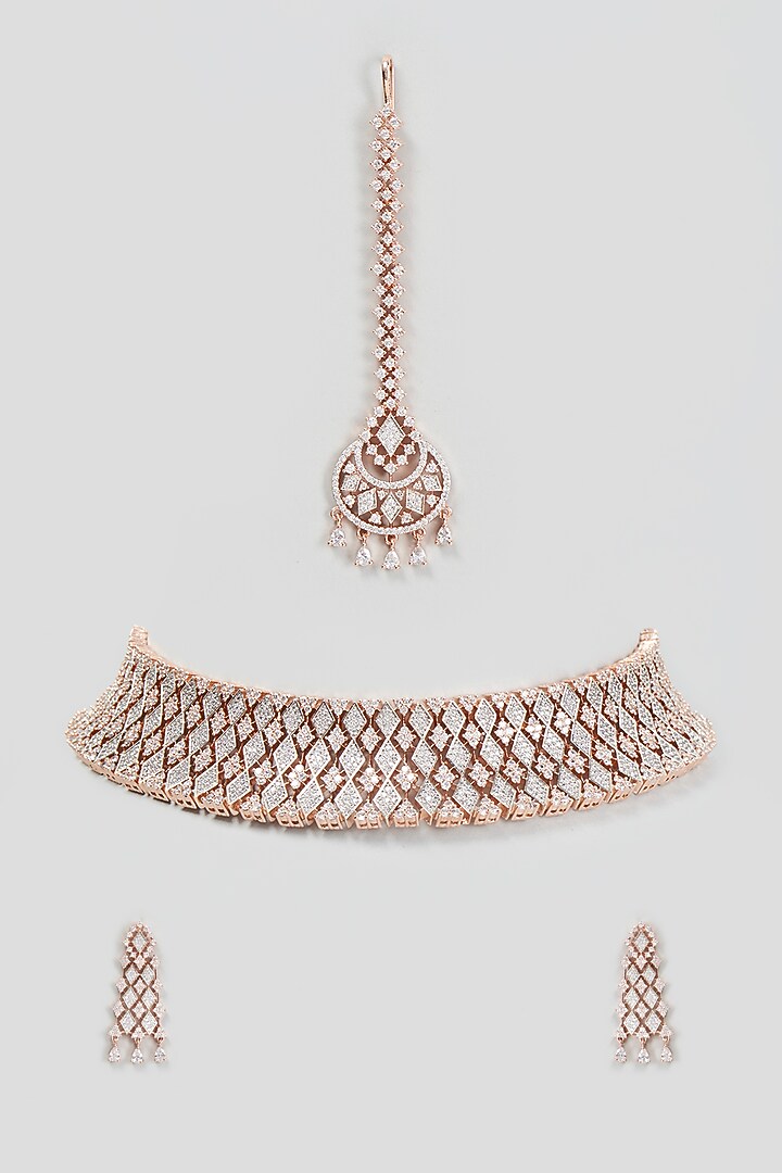 Rose Gold Finish Zircon Necklace Set by Aster at Pernia's Pop Up Shop