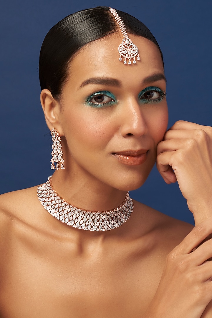 Rose Gold Finish Zircon Necklace Set by Aster at Pernia's Pop Up Shop