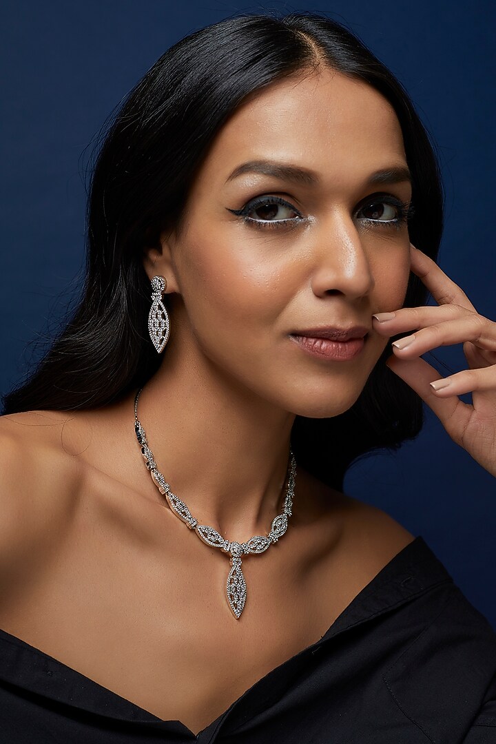 White Finish Zircon Necklace Set by Aster at Pernia's Pop Up Shop
