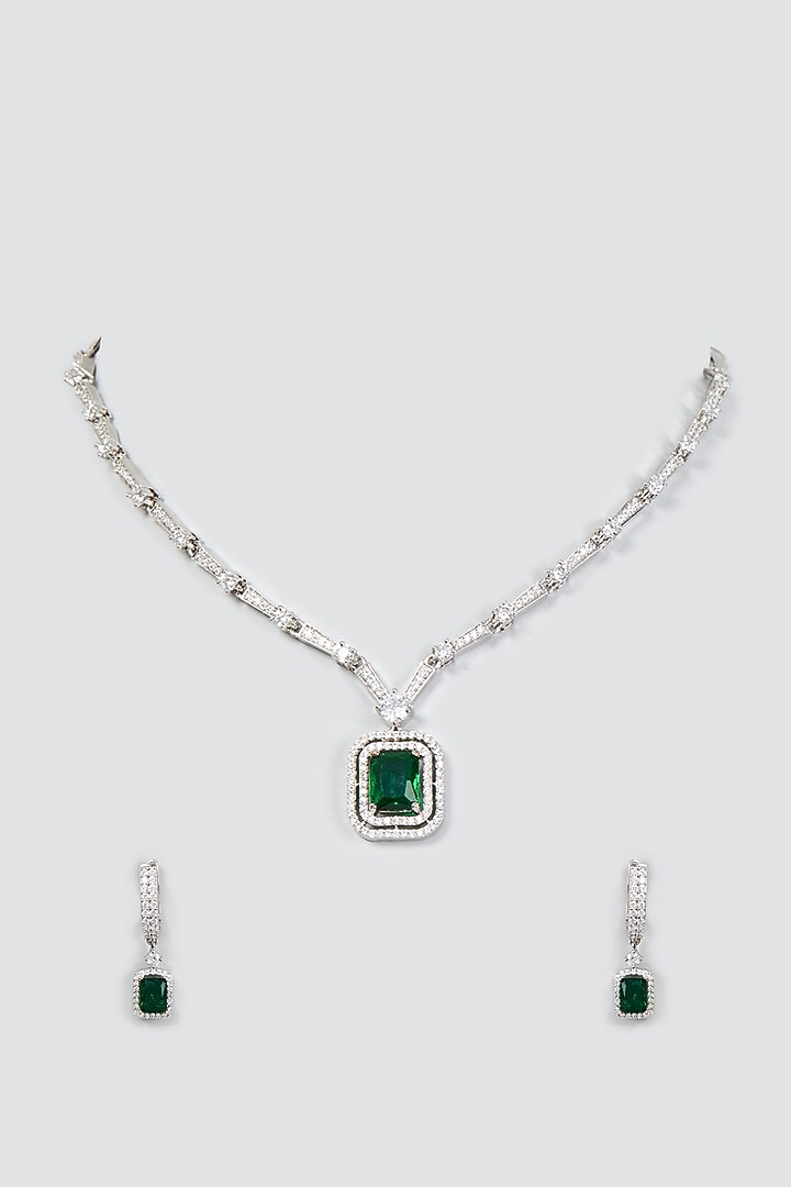 White Finish Zircon & Emerald Necklace Set by Aster at Pernia's Pop Up Shop