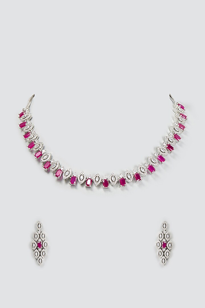 White Finish Zircon & Ruby Necklace Set by Aster at Pernia's Pop Up Shop