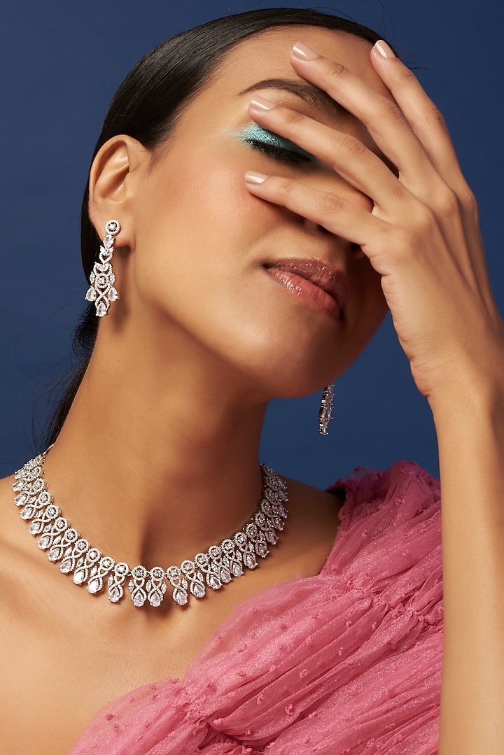 White Finish Zircon Necklace Set by Aster at Pernia's Pop Up Shop