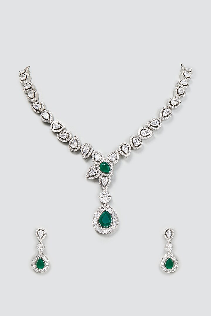 White Finish Zircon & Emerald Necklace Set by Aster at Pernia's Pop Up Shop