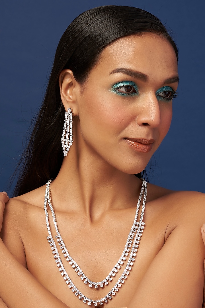 White Finish Zircon Necklace Set by Aster at Pernia's Pop Up Shop