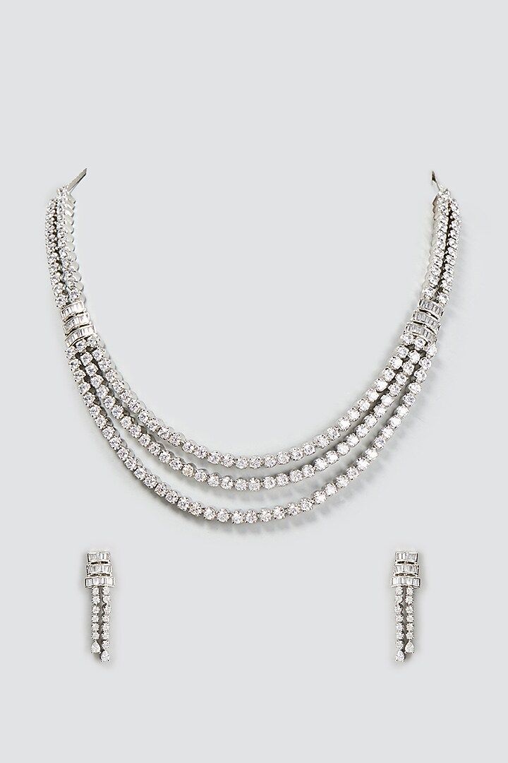 White Finish Zircon Layered Necklace Set by Aster at Pernia's Pop Up Shop