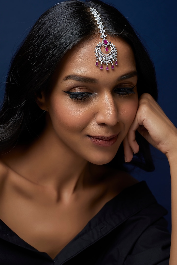 White Finish Zircon Maangtikka by Aster at Pernia's Pop Up Shop