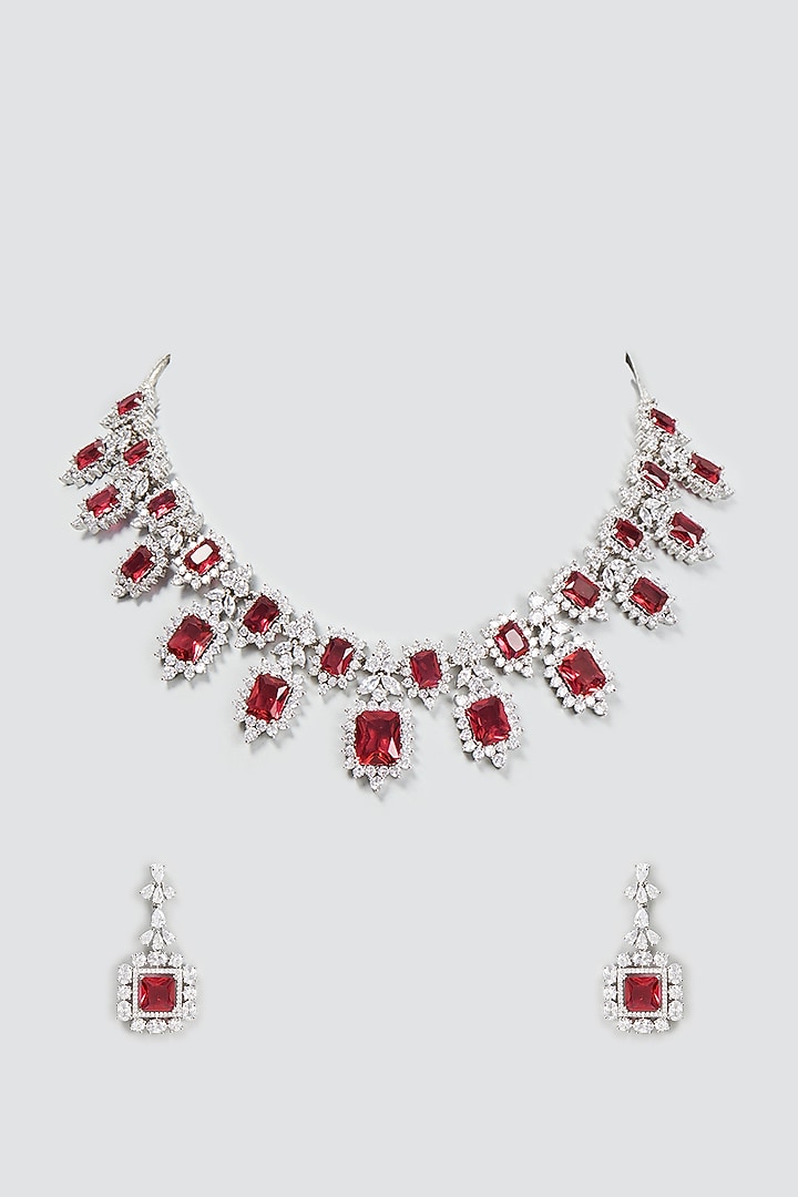 White Finish Zircon & Ruby Necklace Set by Aster at Pernia's Pop Up Shop