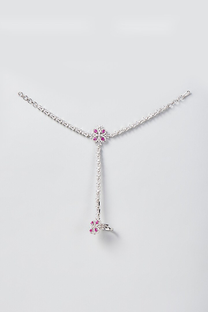 White Finish Zircon & Ruby Stone Haathphool by Aster at Pernia's Pop Up Shop