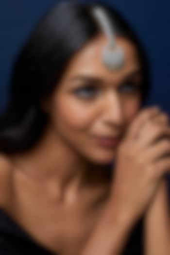 White Finish Zircon & Green Stone Maangtikka by Aster at Pernia's Pop Up Shop