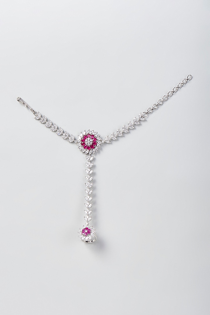 White Finish Zircon & Pink Stone Haathphool by Aster at Pernia's Pop Up Shop