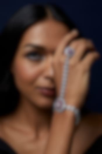 White Finish Zircon & Pink Stone Haathphool by Aster at Pernia's Pop Up Shop