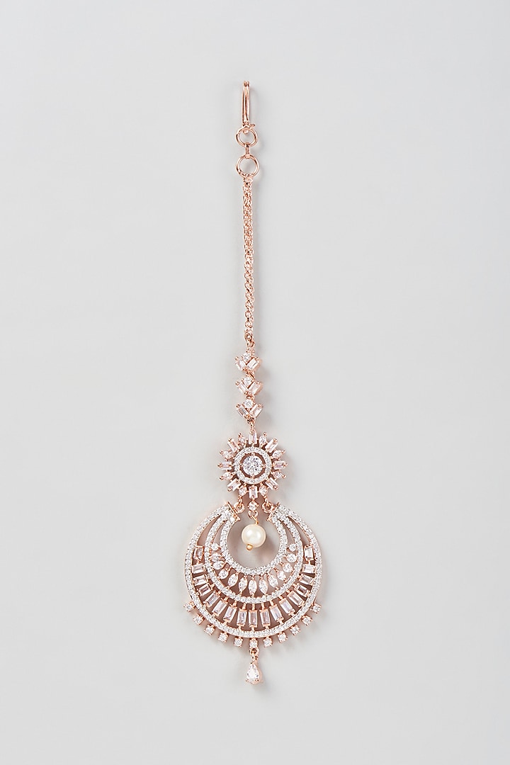 Rose Gold Finish Zircon Maangtikka by Aster at Pernia's Pop Up Shop