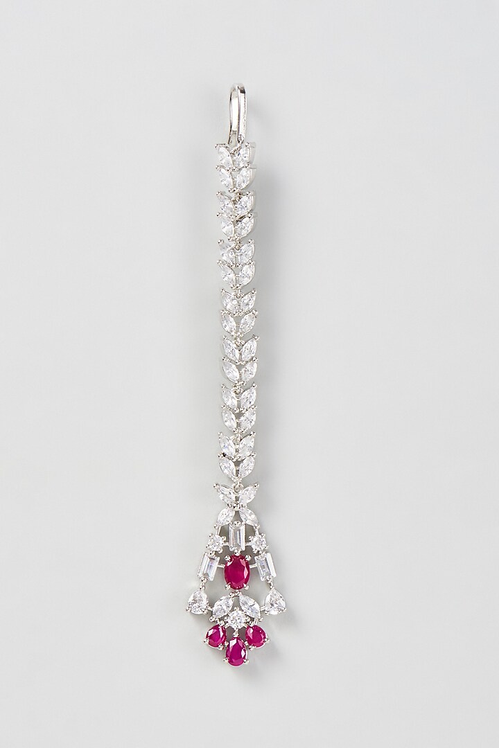 White Finish Zircon & Pink Stone Maangtikka by Aster at Pernia's Pop Up Shop