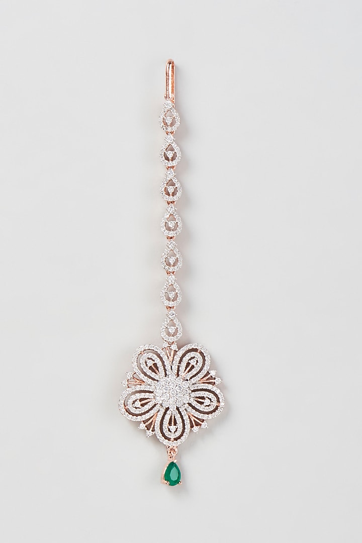 White Finish Zircon & Emerald Stone Maang Tikka by Aster at Pernia's Pop Up Shop