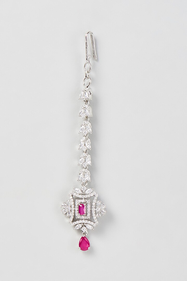 White Finish Zircon & Ruby Stone Maang Tikka by Aster at Pernia's Pop Up Shop