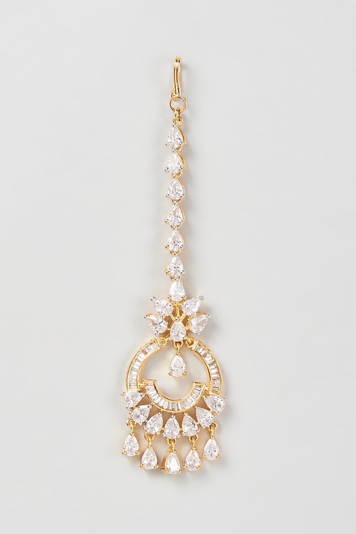 Gold Finish Zircon Maangtikka by Aster at Pernia's Pop Up Shop