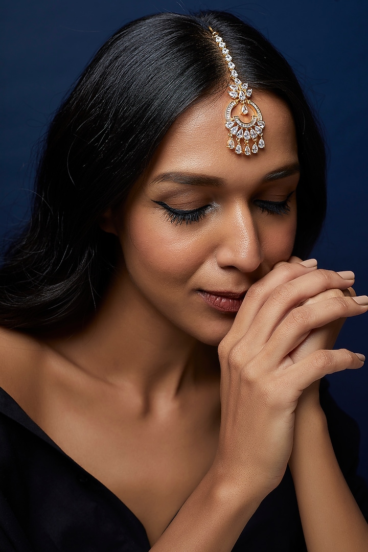 Gold Finish Zircon Maangtikka by Aster at Pernia's Pop Up Shop