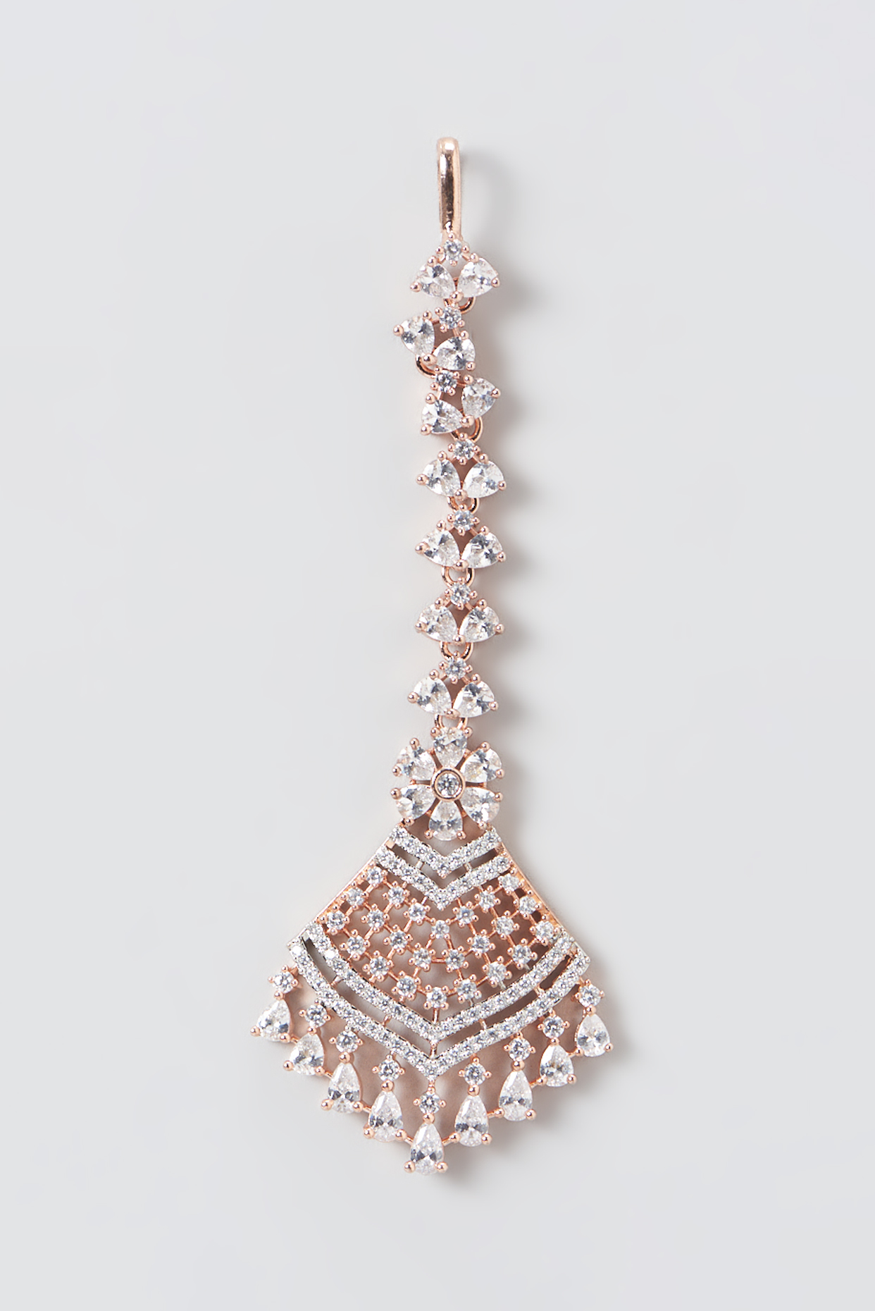 Rose Gold Finish Faux Diamond Maang Tikka by Aster