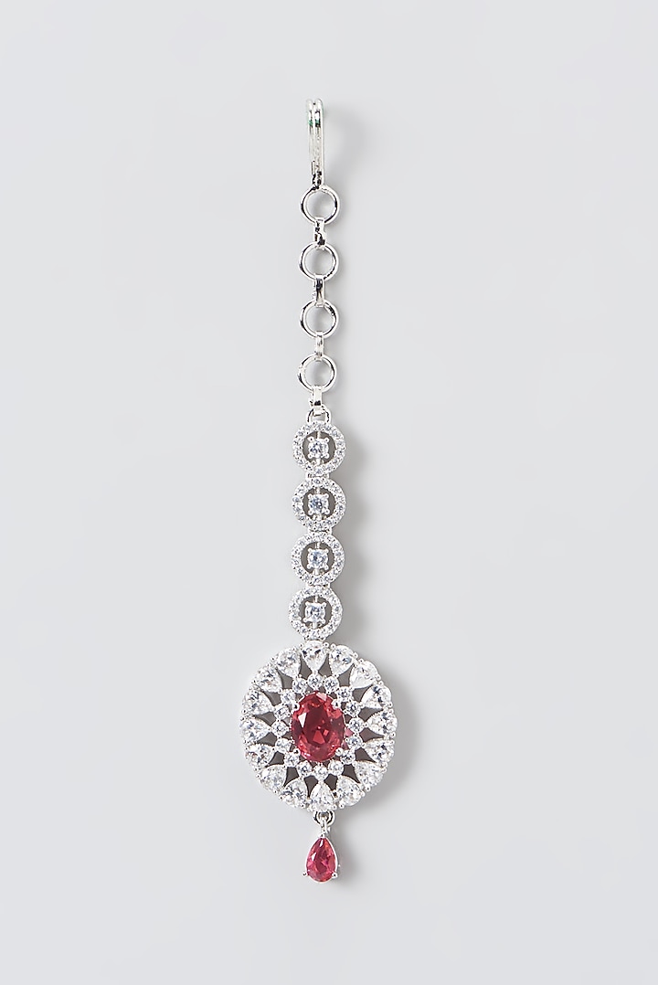 White Finish Zircon & Red Stone Maangtikka by Aster at Pernia's Pop Up Shop