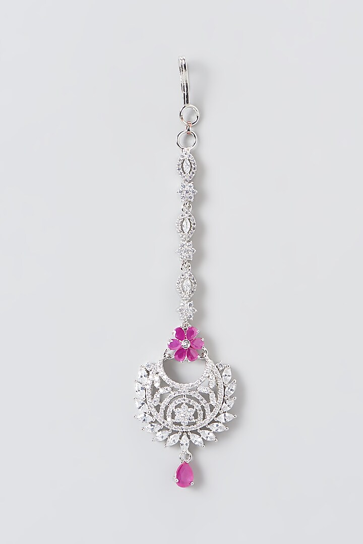White Finish Zircon & Red Stone Maangtikka by Aster at Pernia's Pop Up Shop