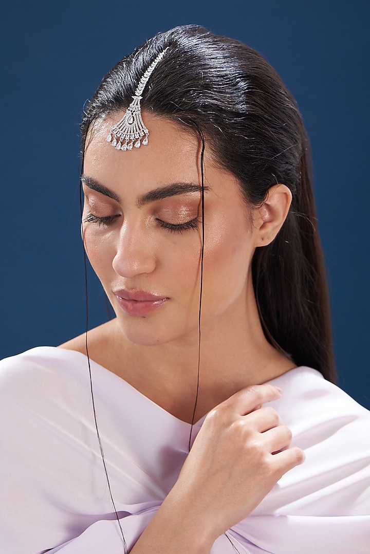 White Finish Zircon Maangtikka by Aster at Pernia's Pop Up Shop