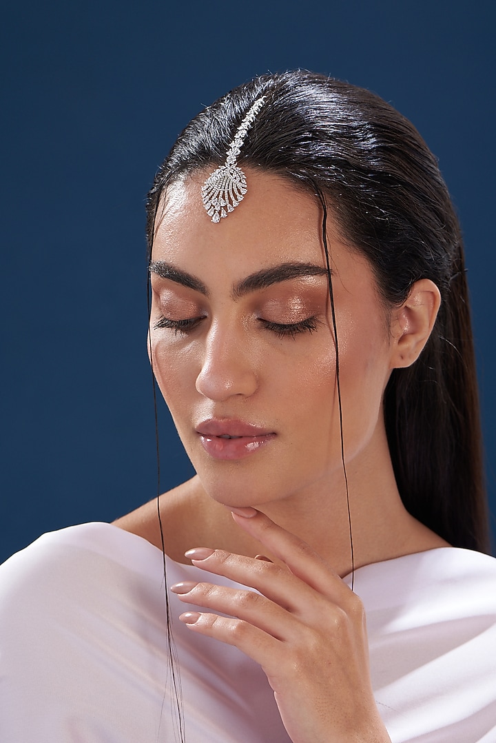 White Finish Zircon Maangtikka by Aster at Pernia's Pop Up Shop