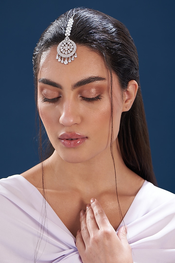 White Finish Zircon Maangtikka by Aster at Pernia's Pop Up Shop