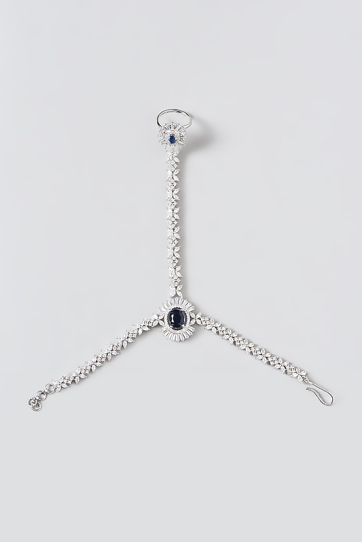 White Finish Zircon & Blue Stone Hand Harness by Aster at Pernia's Pop Up Shop