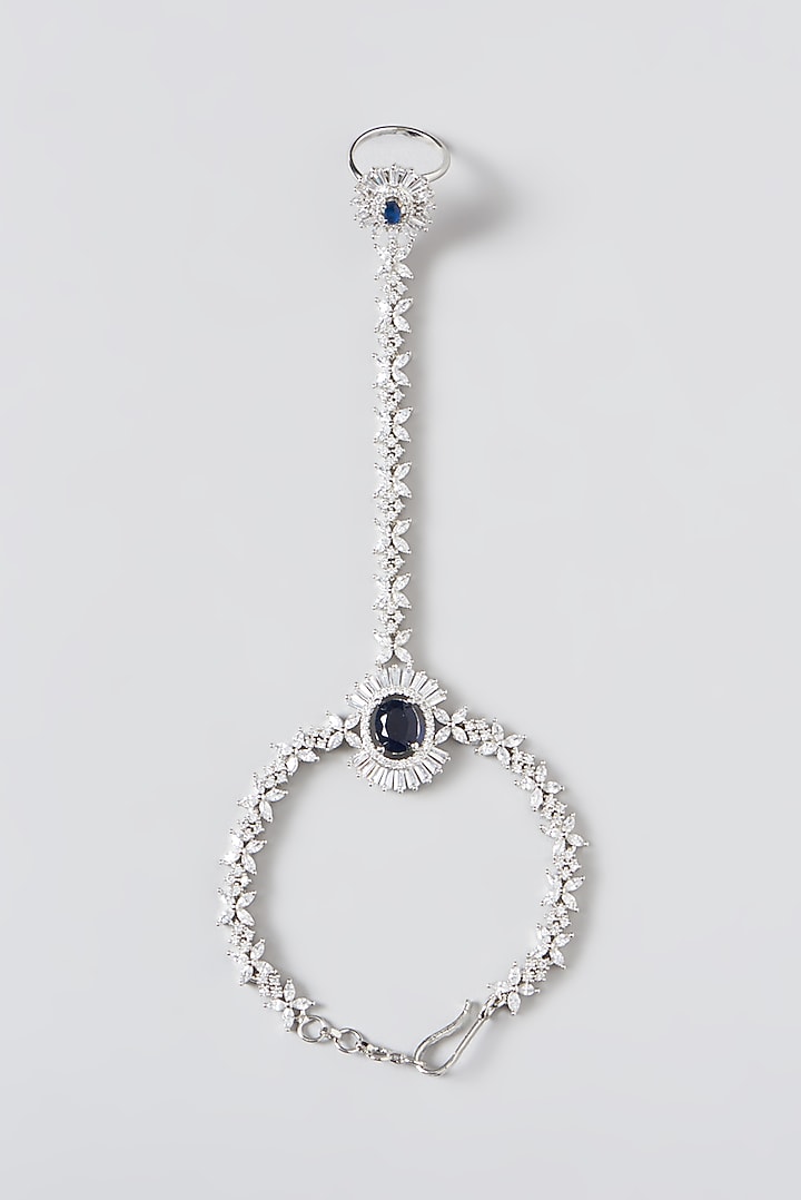 White Finish Zircon & Blue Stone Hand Harness by Aster at Pernia's Pop Up Shop