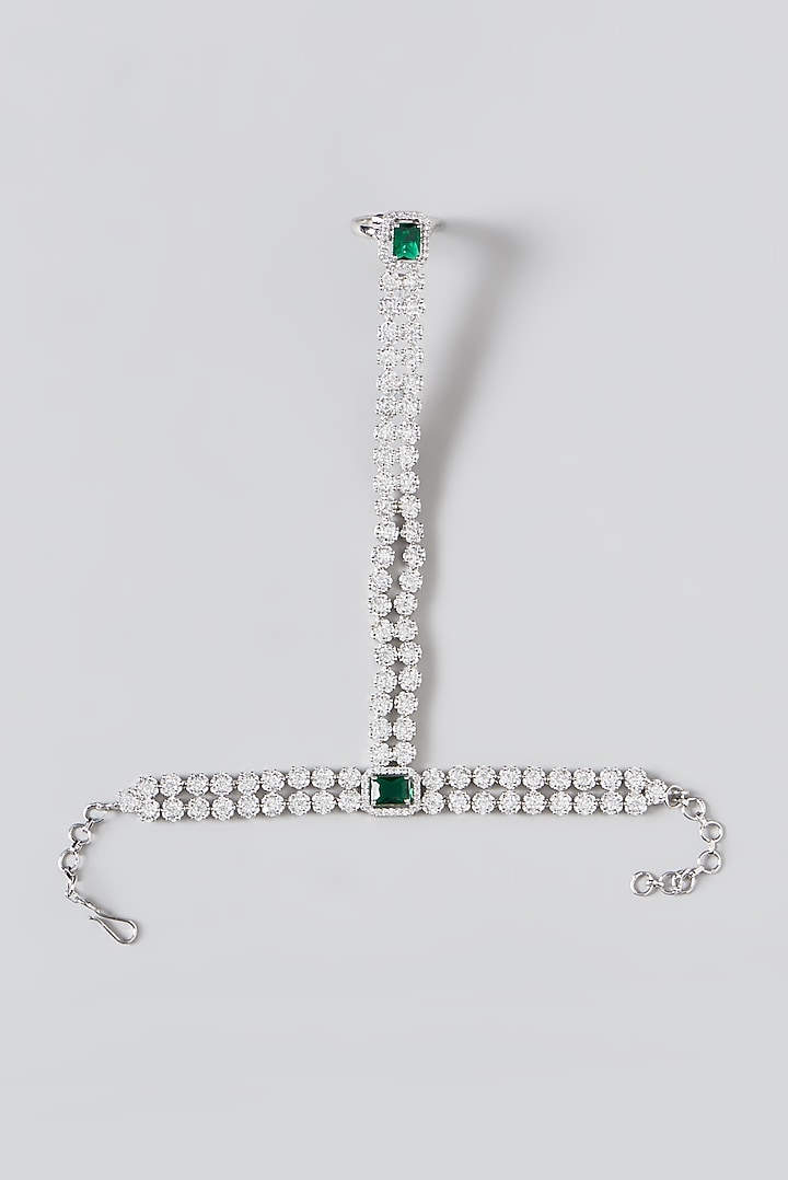 White Finish Zircon & Green Stone Hand Harness by Aster at Pernia's Pop Up Shop
