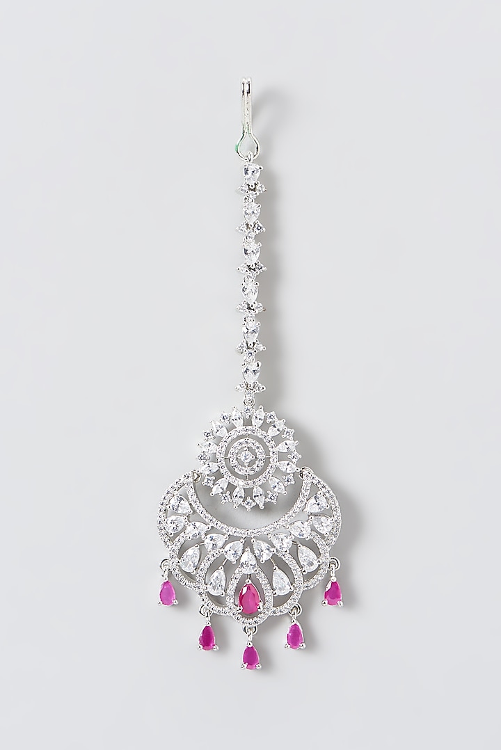 White Finish Zircon & Red Stone Maang Tikka by Aster at Pernia's Pop Up Shop