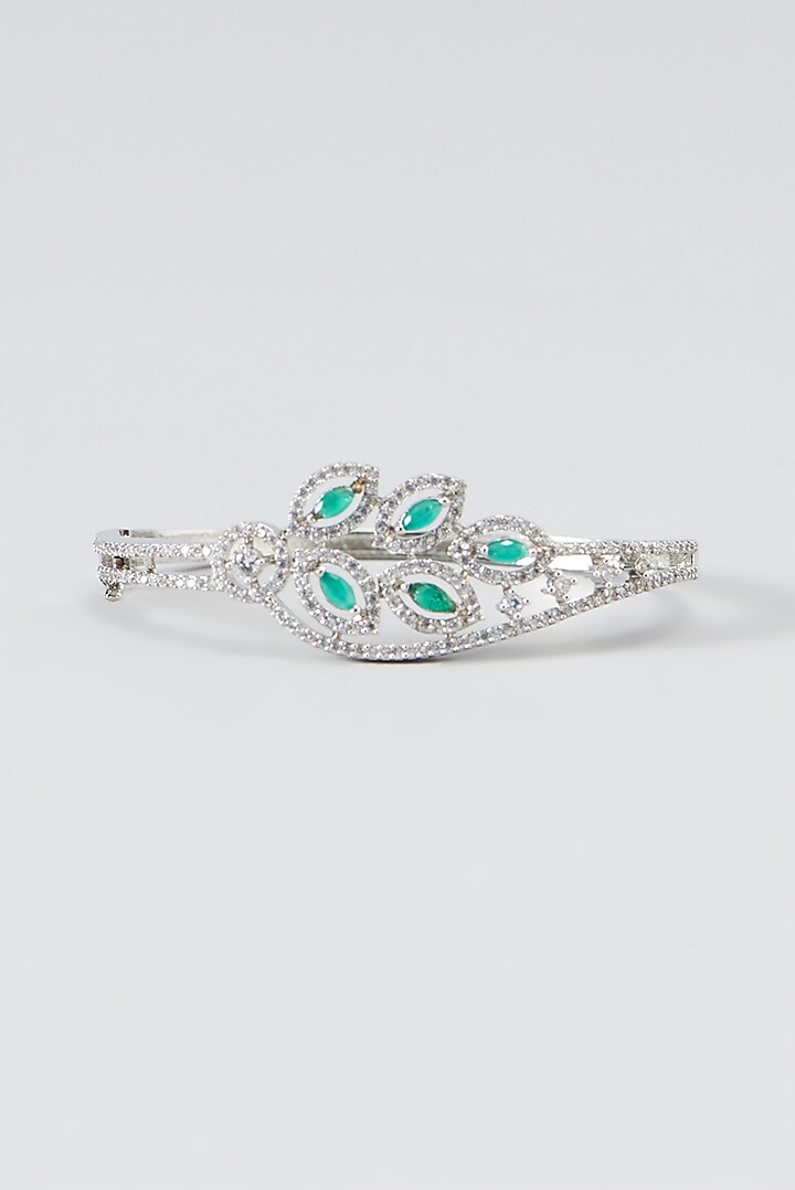 White Finish Zircon & Green Stone Bracelet by Aster at Pernia's Pop Up Shop