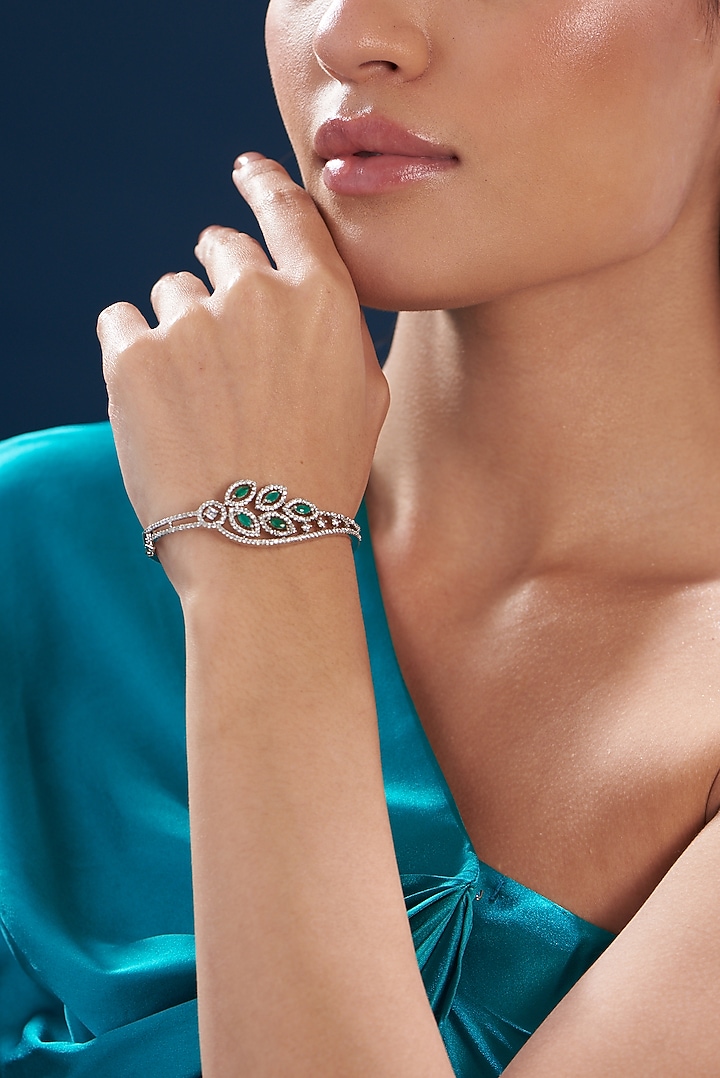 White Finish Zircon & Green Stone Bracelet by Aster at Pernia's Pop Up Shop
