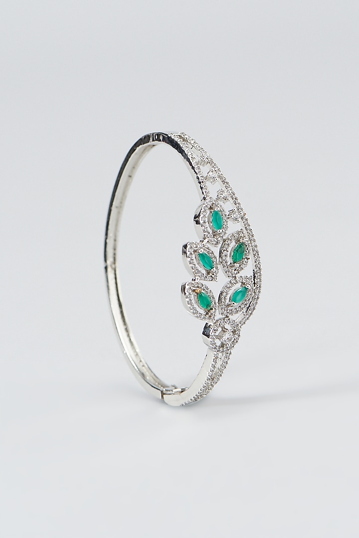 White Finish Zircon & Green Stone Bracelet by Aster at Pernia's Pop Up Shop